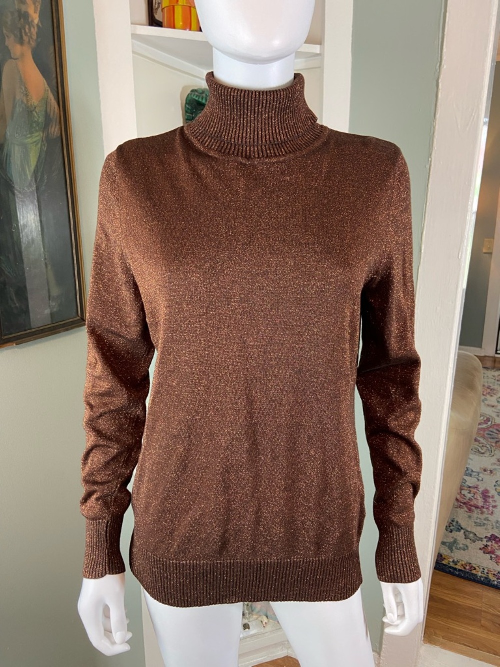 Joseph A Metallic Brown Turtleneck Sweater